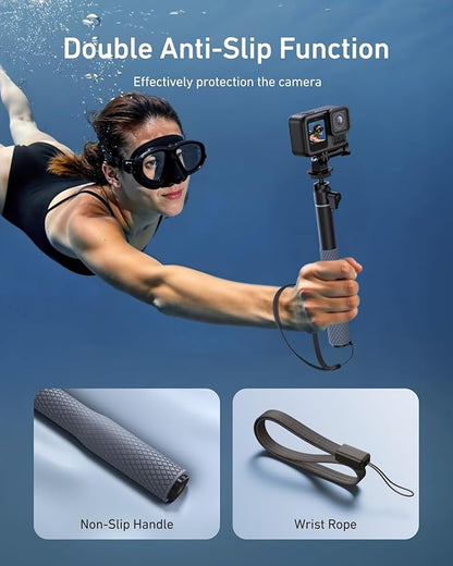 TELESIN 360°Waterproof Selfie Stick 25.75" w Hand Strap Underwater Dive Diving Extension Stick Pole Monopod for DJI OSMO 360 Action 6 5 Pro 4 Pocket 3 Xtra Muse GoPro Max 13 12 Insta360 X5 X4 Ace Pro