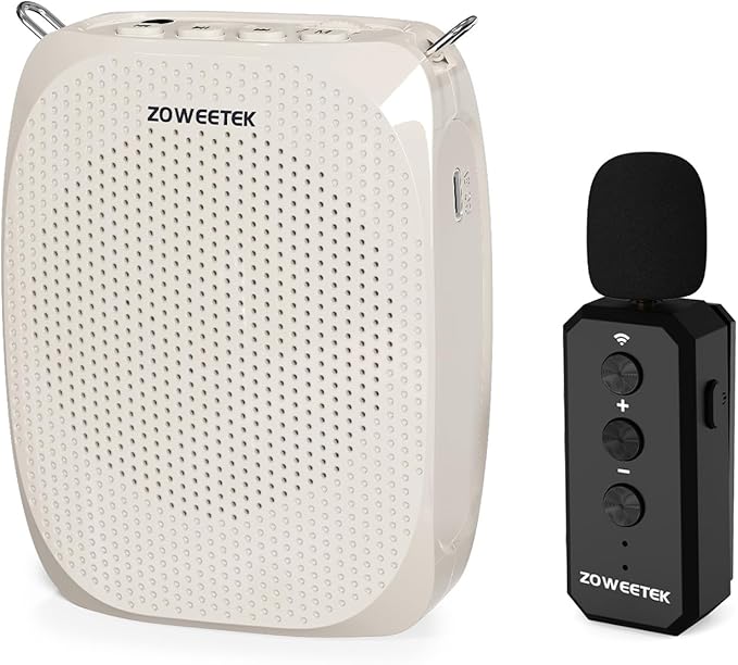 ZOWEETEK Voice Amplifier with 2025 New Wireless Lavalier Lapel Microphone,Personal Teacher Microphone,Portable Speaker Clip On Microphone,Mini Voice Amplifier for Speech,Meeting,Yoga(Pearl White)