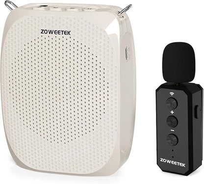 ZOWEETEK Voice Amplifier with 2025 New Wireless Lavalier Lapel Microphone,Personal Teacher Microphone,Portable Speaker Clip On Microphone,Mini Voice Amplifier for Speech,Meeting,Yoga(Pearl White)
