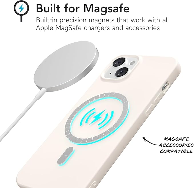for iPhone 14/ iPhone 13 Case Silicone Compatible with Magsafe Case, Ultra Slim Thin Magnetic Phone Cases Mag Safe, Cute Soft Rubber Gel TPU Matte Wireless Charging Cover for Women, Beige Cream