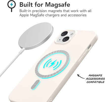 for iPhone 15 Case Silicone Compatible with Magsafe Case, Ultra Slim Thin Magnetic Phone Cases Mag Safe, Cute Soft Rubber Gel Matte Plain Wireless Charging Cover for Women, Beige Stone Cream