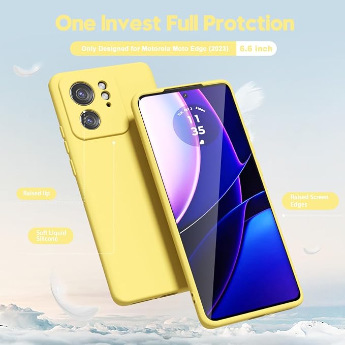 oakxco for Motorola Moto Edge 2023 Phone Case Liquid Silicone, Thin Slim Soft Rubber Gel TPU Plain Protective Simple Cover for Women Girl Cute, Matte Solid Color Aesthetic, Yellow