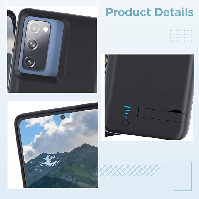 Compatible With S20 Fe Battery Case 5000Mah Kickstand, Full Edge Protection, Portable Charger, Matte Black, 16.7 X 7.0 X 1.6 Cm