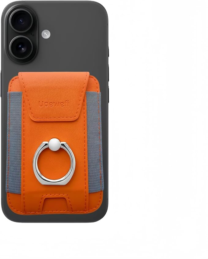 for Magsafe Wallet, Slim Magnetic Card Wallet with Grip, 7 Cards Holder RFID Blocking, Ring Stand Stick on Wallet with Privacy Flap(Orange)