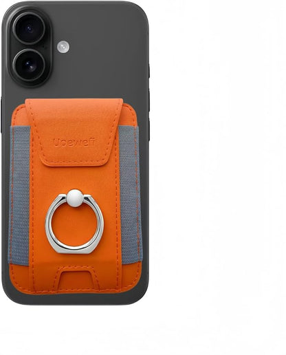 for Magsafe Wallet, Slim Magnetic Card Wallet with Grip, 7 Cards Holder RFID Blocking, Ring Stand Stick on Wallet with Privacy Flap(Orange)