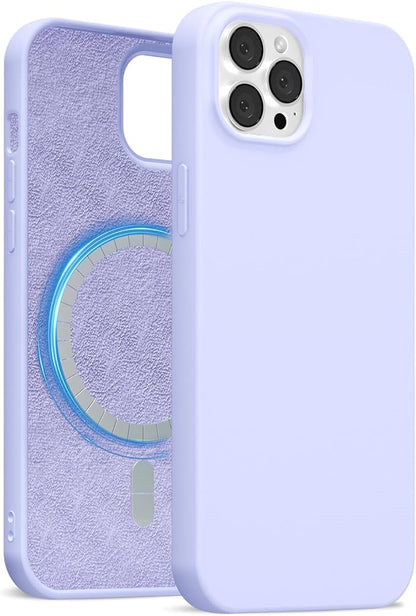for iPhone 12/12 Pro Case Silicone Compatible with Magsafe Case, Ultra Slim Thin Magnetic Phone Cases Mag Safe, Cute Soft Rubber Gel Matte Wireless Charging Cover for Women, Purple Lavender