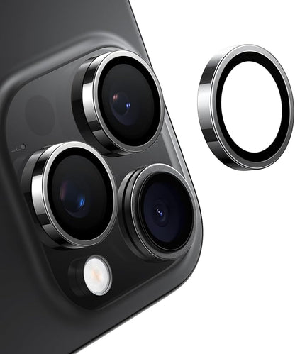 TORRAS 3-Year Ultimate Durability for iPhone 15 Pro Max/15 Pro Camera Lens Protector - 1:1 Invisible Fit & Ultra Clarity, Military-Grade 9H+ Aerospace Glass, Anti-Scratch, Easy Installation, Black Titanium