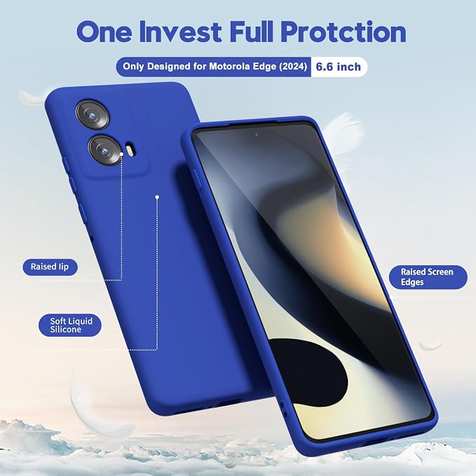 oakxco for Motorola Moto Edge 2024 Phone Case Liquid Silicone, Thin Slim Soft Rubber Gel TPU Plain Protective Simple Cover for Women Girl Cute, Matte Solid Color Aesthetic, Royal Blue