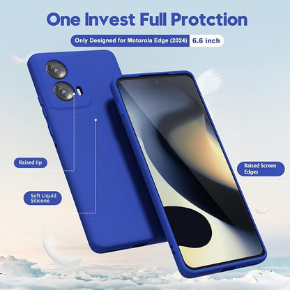 oakxco for Motorola Moto Edge 2024 Phone Case Liquid Silicone, Thin Slim Soft Rubber Gel TPU Plain Protective Simple Cover for Women Girl Cute, Matte Solid Color Aesthetic, Royal Blue