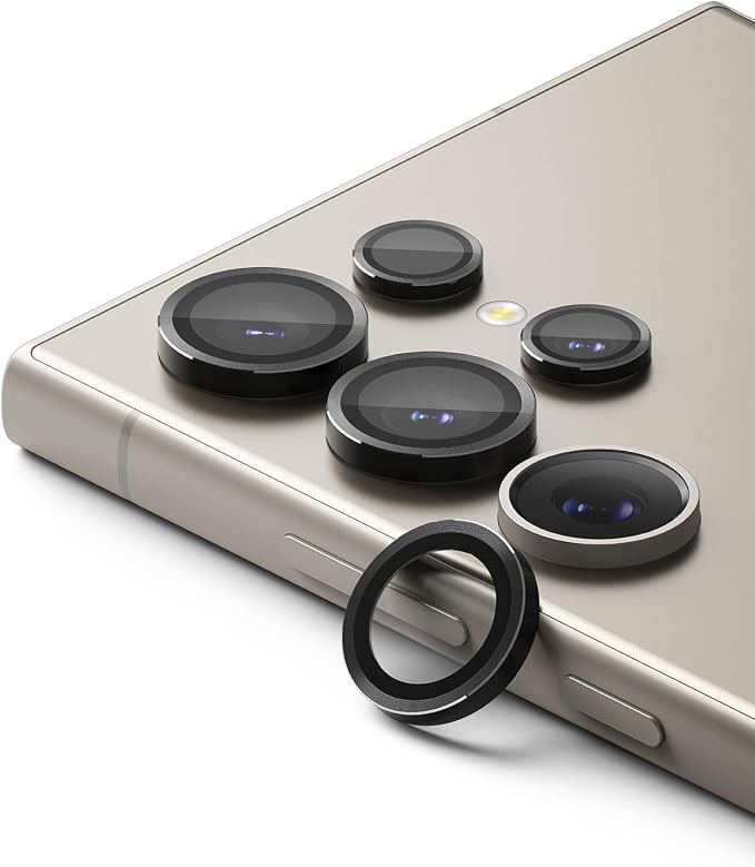 Ringke Camera Lens Frame Glass Compatible with Samsung Galaxy S24 Ultra Camera Lens Protector 5G, Glass Covers and Aluminum Alloy Frames - Black