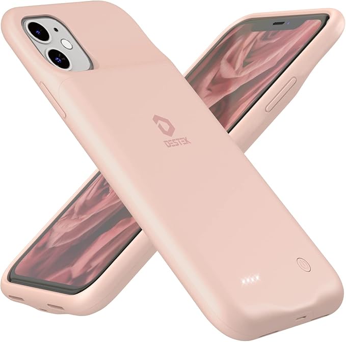DESTEK Battery Case for iPhone 11, Real 4500mAh Ultra Slim Portable Charging Case Protective Rechargeable Charger Case Compatible w/Wire Earphones (6.1 inch/Pink)