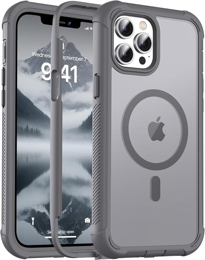 jaroco Magnetic for iPhone 12 Pro Max Case, [Compatible with MagSafe][Military Grade Drop Protection][Heavy Duty Protection][Non-Slip][Shockproof] 2-Layer Durable Bumper Phone Case 6.7''-Gray