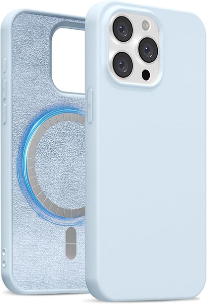 for iPhone 14 Pro Case Silicone Compatible with Magsafe Case, Ultra Slim Thin Magnetic Phone Cases Mag Safe, Cute Soft Rubber Gel TPU Matte Plain Wireless Charging Cover for Women, Light Blue
