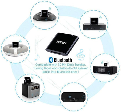 ZIOCOM [Upgrade] 30 Pin Bluetooth Adapter Audio Receiver for Bose iPod iPhone SoundDock and Other 30 Pin Dock Speakers, Upgrade Old SoundDock with 30 Pin Connector, Not for Any Cars or Motorcycles