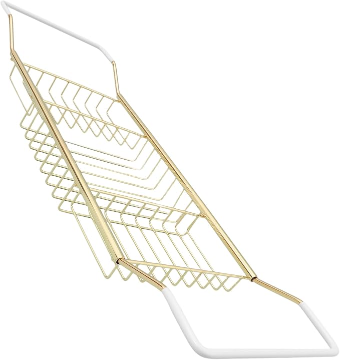 COHEALI Adjustable Stainless Steel Bathtub Tray with Anti-Slip Grips Expandable Tub Rack Storage Holder for Phone Soap Towels Versatile Bathroom Shelf for Books Tablets Wine Glasses Gold