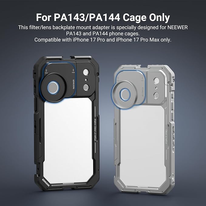 NEEWER 37mm Filter Lens Backplate for PA143/PA144 Phone Cage Only, Quick Release Video Rig Mobile Camera Photography Accessories Compatible with iPhone 17 Pro 17 Pro Max Beastgrip, PA152 (Silver)