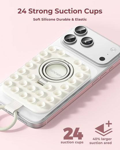 Syncwire Magnetic Suction Phone Mount for MagSafe, Silicone Octo Cup Buddy Sticky Grip Ring Holder, Hands-Free/Selfie/Video for TikTok & Instagram Influencer/Creator, iPhone Compatible,Pearl White
