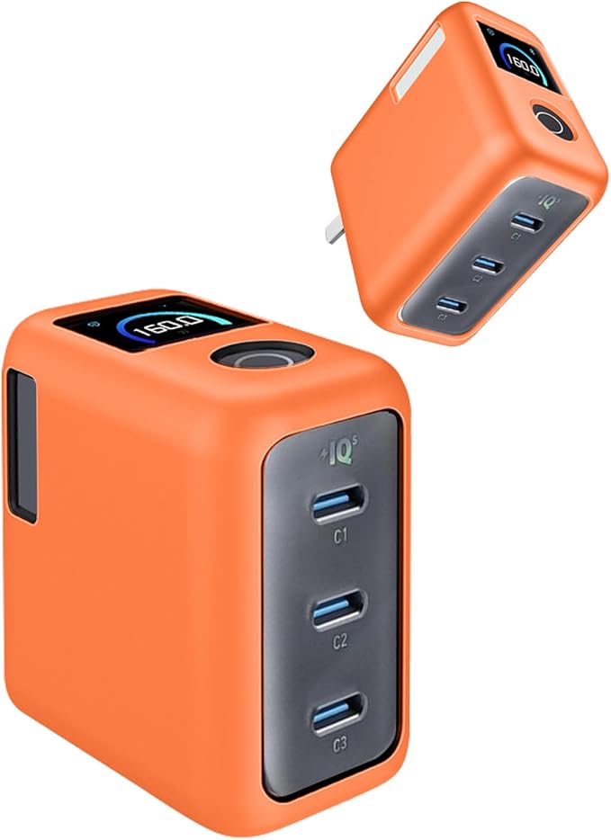 Silicone Protective Case for Anker Prime 160W USB-C Charger , Full-Body Protective Cover with Precise Cutouts, Shockproof Dustproof Charging Block Protector Sleeve & Scratch-Resistant Sleeve (Orange)