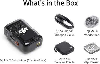DJI Mic 2 Transmitter (Shadow Black), Wireless Microphone with Intelligent Noise Cancelling, 14-Hour Internal Recording, 6-Hour Battery, Magnetic Attachment, Bluetooth Microphone, YouTube, Vlogs