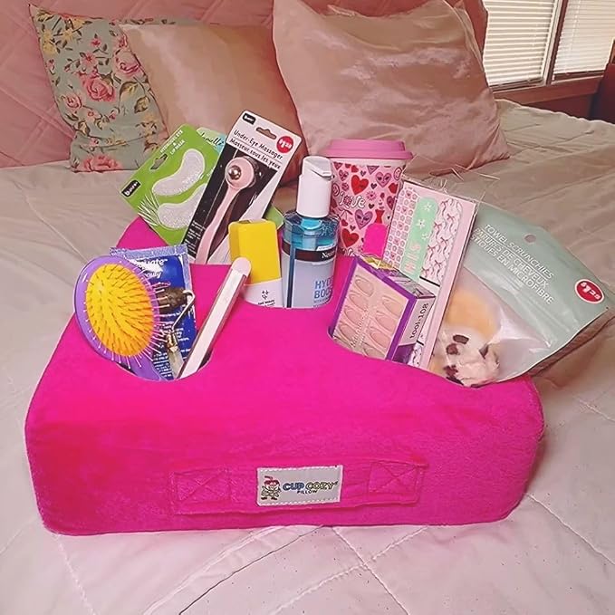 The Original Cup Cozy Pillow-As Seen on TV-The World's Best Couch/Sofa/Bed/Car Cup Holder Pillow and Caddy for Drinks/Snacks/Remotes! (Pink, 5 Hole)