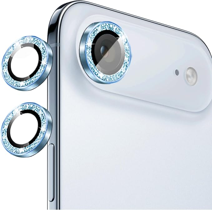 Compatible for iPhone Air Camera Lens Protector Bling, Cute Sparkle Glitter Camera Cover for Women, Individual Ring, Anti-Scratch 2 Pack Protectors for 17 Air (1 Rugular Use + 1 Extra), Light Blue