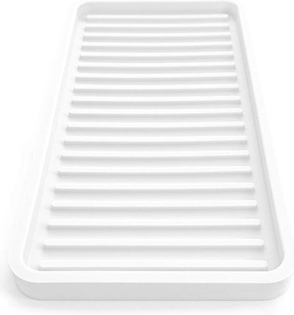 Happitasa Silicone Kitchen Sink Organizer Tray, Sponge Holder and Countertop Protector | Bathroom and Kitchen Soap Dish and Dispenser Tray (White, 10"x5.25")