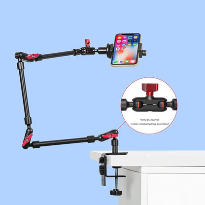 Magic Arm with Clamp, Long Articulating Arm Camera Mount, Adjustable Phone Mount Holder 360° Rotation, Mic Arm for Microphone, LED Lights, for Phone, Tripod, Desk, Table