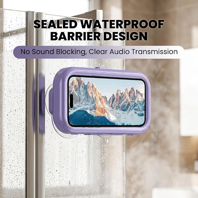 Waterproof Shower Phone Holder: 360° Rotatable Adjustable Bathroom Mobile Stand - Bathroom Wall Phone Mount Stand Anti Fog for Kitchen, Bath - Accessories for 4-7" Cellphones (White)