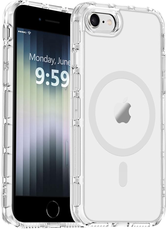 MOCCA Strong Magnetic for iPhone SE Case 2022/iPhone SE 2020 Case/iPhone 7 Case/iPhone 8 Case [Anti Yellowing][Compatible with Magsafe] Slim Thin Protective Cover Phone Case for iPhone SE/8/7, Clear