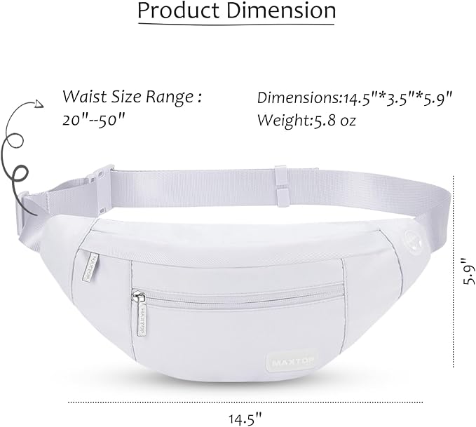 MAXTOP Large Crossbody Fanny Pack with 4-Zipper Pockets,Gifts for Enjoy Sports Festival Workout Traveling Running Casual Hands-Free Wallets Waist Pack Phone Bag Carrying All Phones