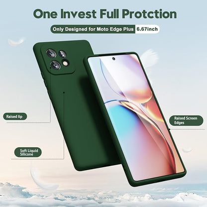 oakxco for Motorola Moto Edge Plus 2023 Case Silicone, Thin Slim Grip Soft Rubber Gel Protective Phone Case for Women, Matte Plain Solid Color Aesthetic Cute Girly Case with Camera Cover, Dark Green