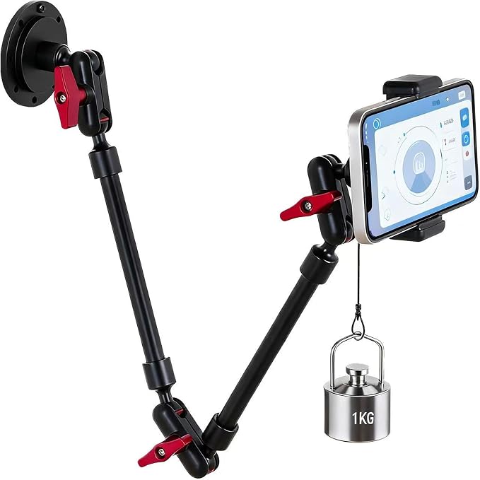 Wall Mounted Phone Holder Magic Arm 360° Rotation Adjustable Metal Base Screw in Wall Sturdy for Kitchen Bedroom Home 22 Inch ABS Phone Clip