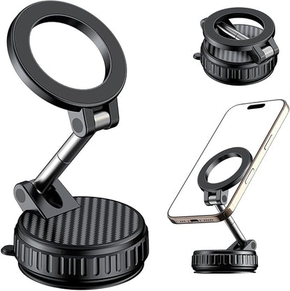 Magnetic Car Phone Holder for iPhone 17/17 Pro/17 Pro Max/Air/16 15 14 13 12 Pro Max Plus mini, 360° Adjustable Vacuum Suction Cup Phone Mount for Car/Gym/Mirror/Shower, Black