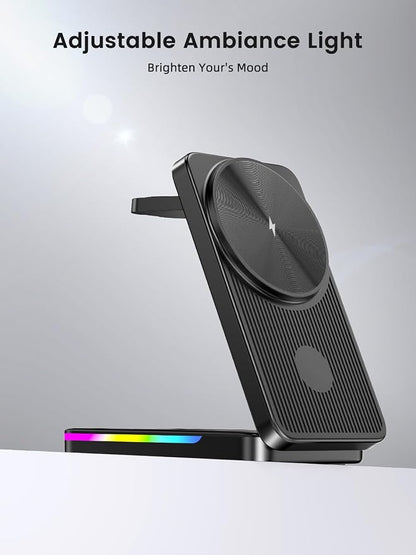 Magnetic Wireless Charger for Samsung Galaxy S26 Ultra, 3 in 1 Wireless Charging Station for Samsung Watch 8, Travel Foldable MagSafe Charger Stand for Android S25 Ultra/Z Fold/Z Flip 7, Buds 4 Pro
