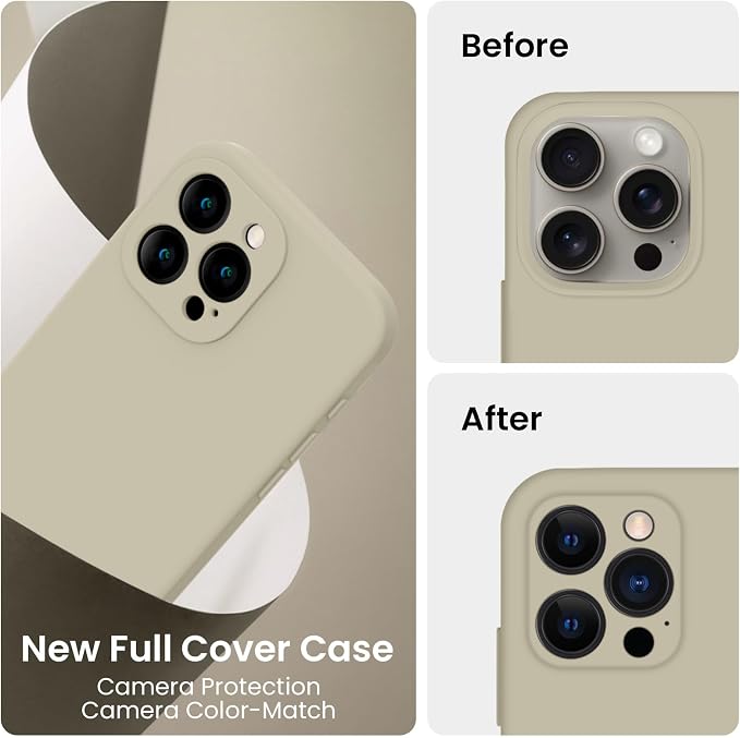 FireNova Designed for iPhone 15 Pro Max Case, Silicone Upgraded [Camera Protection] Phone Case, Soft Anti-Scratch Microfiber Lining Inside, 6.7 inch, Khaki