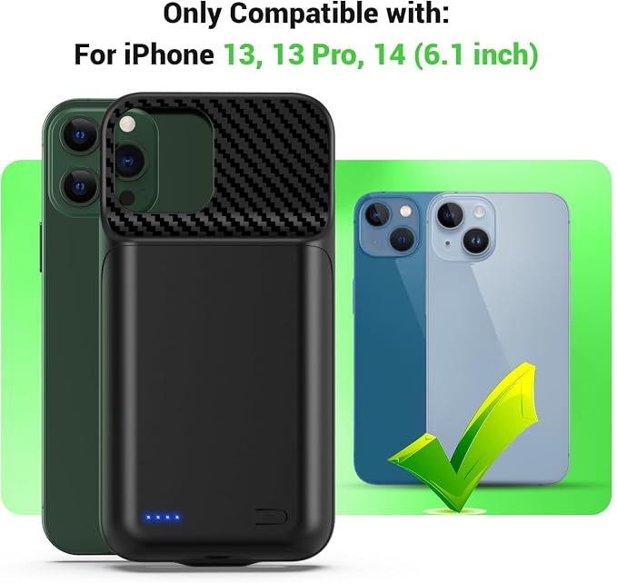 13800mAh High Capacity Battery Case for iPhone 14, for iPhone 13, 13 Pro (6.1 inch), 2026 Upgraded Battery Pack Rechargeable Charger External Charging Case w/Tempered Glass Screen Protector Black