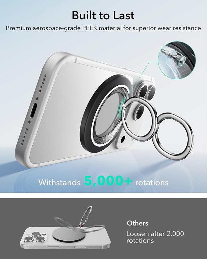 ESR for MagSafe Phone Grip, Dual-Side Magnetic Phone Grip,360° Adjustable Thin Magnetic Ring Holder Stand,for iPhone 17e/17-12, Samsung, All Phones, MagSafe Accessories (2 Metal Rings Included)
