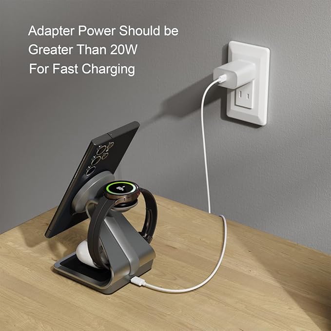 Wireless Charger for Samsung: Magnetic 3 in 1 Wireless Charging Station for Samsung S26 S25 S24 Ultra S23 S22, Aluminum Alloy Charger Dock Stand for Galaxy Watch Ultra 8/7/6/5/4, for Buds