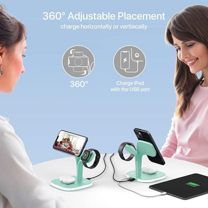 EXW Charging Station, Magnetic Wireless Charger,5 in 1 Fast Wireless Charger Stand for iPhone 17/Air/16/15/14/13/12 Pro/Max/Mini/Plus, Apple Watch 10/9/ 8/7/6/SE/5/4/3/2 and Airpods 3/2/Pro