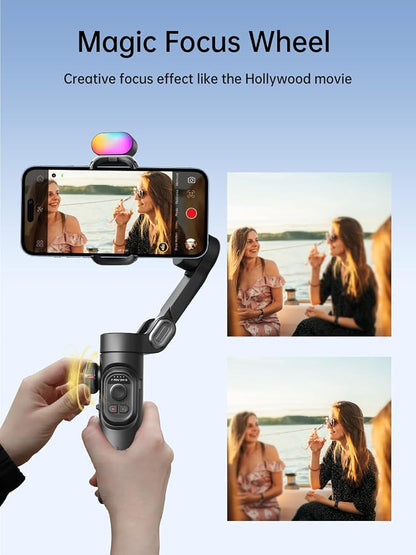 AOCHUAN Gimbal stabilizer for Smartphone,Gesture Control/face Tracking,Magnetic Fill Light,Foldable Handheld Phone Gimbal,3-axis stabilizer TikTok YouTube Vlog Recording XE kit