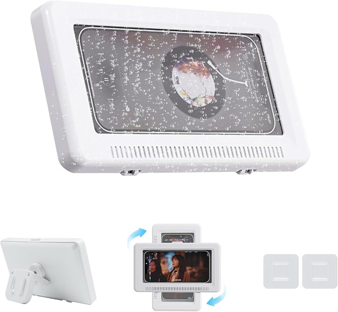Waterproof Shower Phone Holder - Rotates and Adjustable Angle, Anti-Fog High Sensitivity Cover Mount Box for Smooth Wall Surfaces Where You Need Occasions,Compatible with 4" - 7" Cell Phones