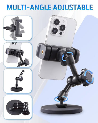SH Magnetic Phone Holder for Gym, Portable Magnetic Phone Mount with Super Strong Magnetic Base, 360° Adjustable Metal Arm for Car Tractor Boat, Compatible with iPhone and All 4-7 Inch Smartphones
