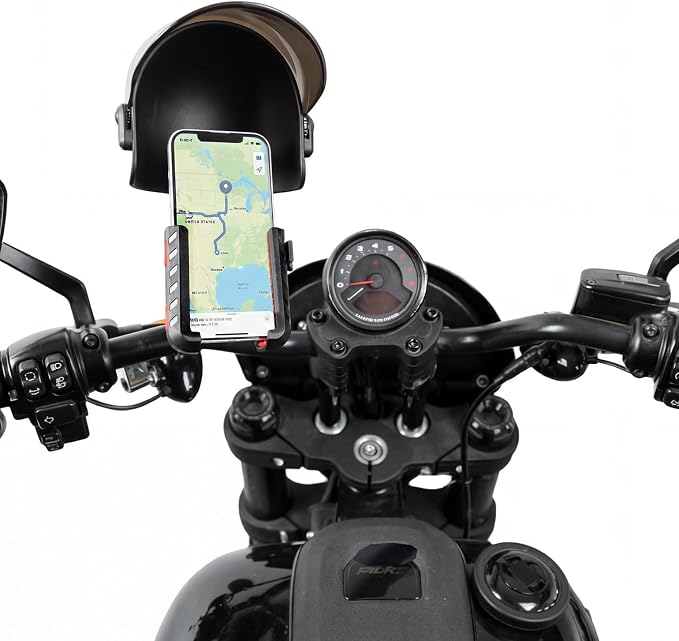 KEMIMOTO Motorcycle Phone Mount with Sun Hat, 360° Adjustable Quick Release, Anti-Vibration, Anti-Theft Phone Holder Fits 4.7"-7.2" Smartphones for Bike, ATV, Scooter, Golf Cart