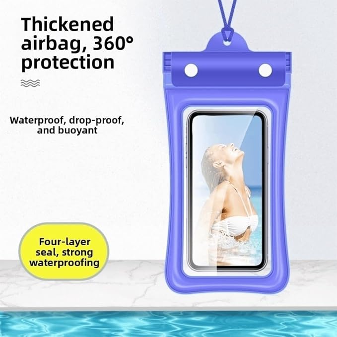 Floating Waterproof Phone Case Full View Swimming Bag Transparent Dry Cover for Underwater Snow Rainforest Use(White)
