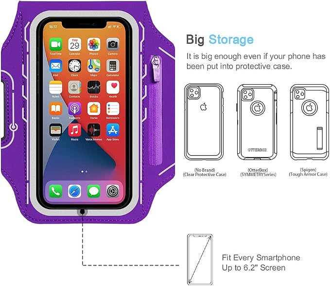 Armband for iPhone 17 16 15 14 13 12 Pro with Airpods Holder, Gym Workouts Running Arm Band (Purple)