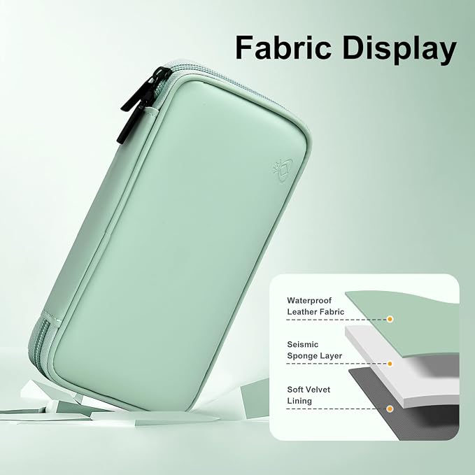 Portable Charger Organizer Travel Case Shockproof Power Bank Bag for Anker/Jackery/RAV/10000mAh Power Bank Leather Electronic Case for PowerCore(Light Green, Single Layer-Small)