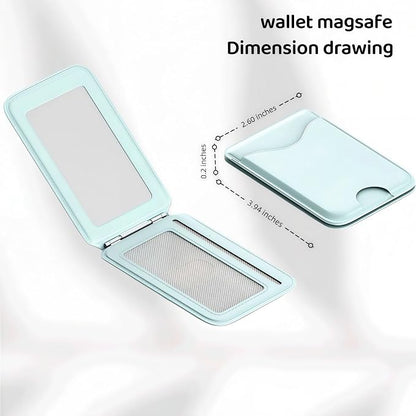 Upgraded for Magsafe Wallet, Strong Magnetic Phone Wallet with Adjustable Stand, Built in Makeup Mirror, 5 Card Holder, Rfid Blocking (Cyan fold)