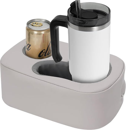 G GOOD GAIN Couch Cup Holder Pillow - Sofa & Bed Organizer Caddy for Drinks, Phones, Remotes, Snacks | Portable Tray for Car, Boat, RV, Picnic,PUGrey