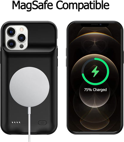 Battery Case for iPhone 12/12 Pro, [10000mAh] Enhanced Portable Protective Qi Wireless Charger Case Battery Pack with CarPlay Wireless Charging Case Compatible for iPhone 12/12 Pro (6.1 inch)-Black