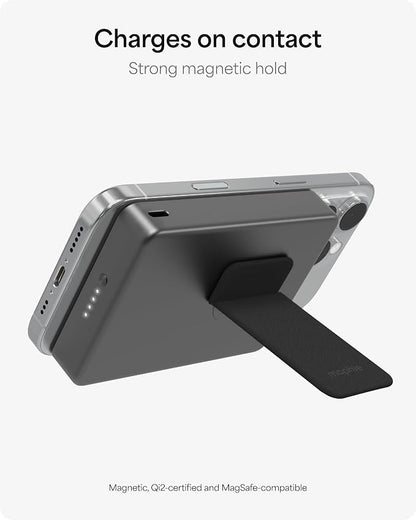 Mophie Powerstation Wireless Slim with Stand 10,000mAh Power Bank – MagSafe Compatible, 15W Qi2-Certified, 30W USB-C PD Fast Charging, Slim Battery Pack for iPhone, Android, Travel & Airplane Use